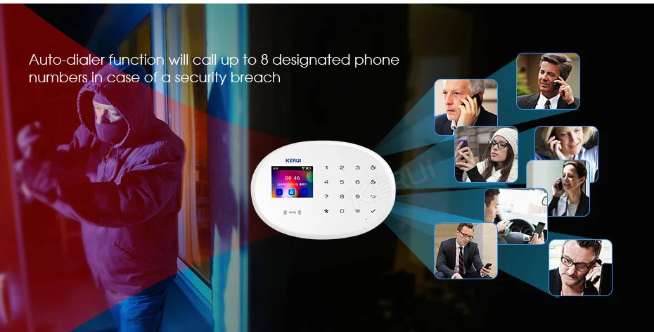 KERUI Tuya Smart WIFI GSM Alarm System Works With Alexa Home Security Wireless 433Mhz Burglar Alarm Door Window Sensor Detector