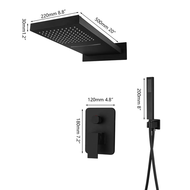 KEMAIDI Matte Black Shower Faucet Set Rectangular Dual-function Rainfall Shower Head with Handheld Sprayer Gold Shower Systerm