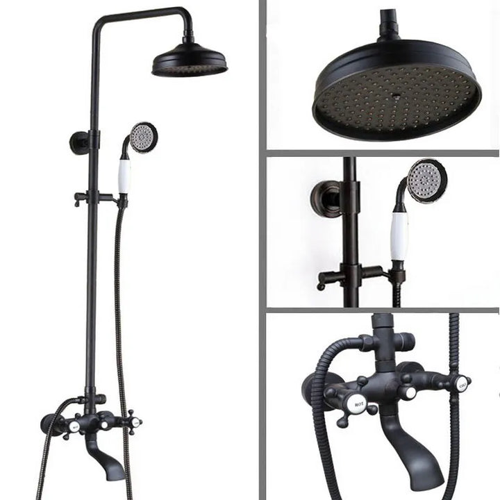 Black Oil Rubbed Brass Wall Mounted Waterfall Rain Shower Faucet Set Dual Cross Handles Bathroom Bathtub Water Tap ahg102