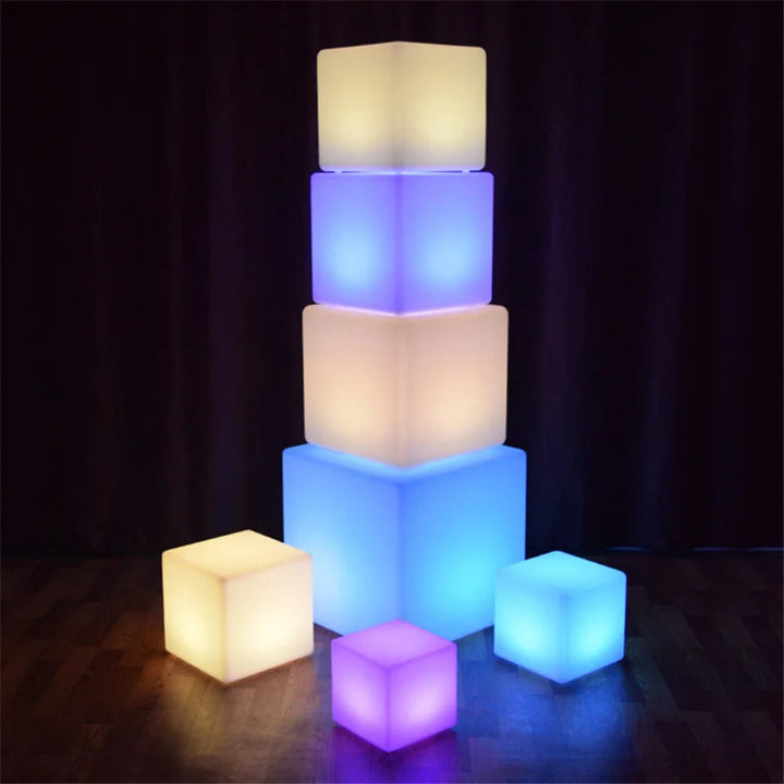 Battery Powered LED Glowing Cube Night Lights Remote 16 Colors Bar KTV Hotel Table Chair Lamps for Wedding Party Garden Decor