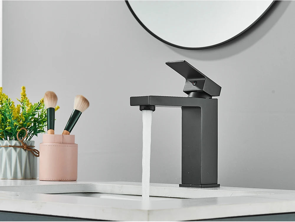 Brushed Nickel Basin Faucet Black Bathroom Faucet Deck Mounted Basin Sink Tap Mixer Hot & Cold Water Stainless Steel Faucet