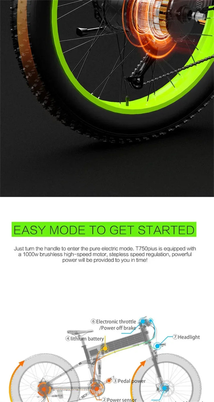 Ebike XT750 PLUS Adult 1000w48v17.5ah Battery Electric Bicycle 26 inch fat Tire Mountain Off road Electric Bicycle