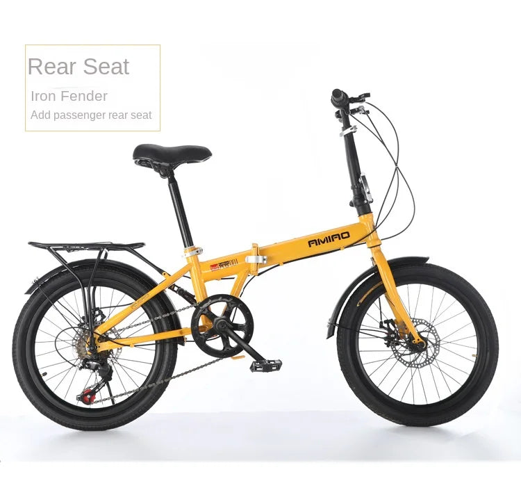 Adult Folding Bicycle Ultra Lightweight Wholesale Student Bicycle Disc Brake Variable Speed Commuting Bike 20 Inches Camping