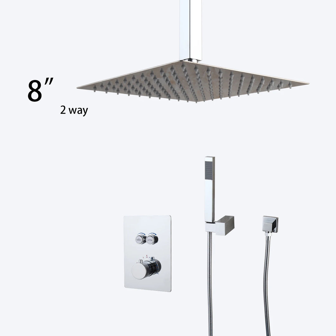 KEMAIDI Bathroom Wall Mount Thermostatic Rainfall Shower Faucet Set Chrome Concealed Shower System Waterfall Tub Spout Mixer Tap