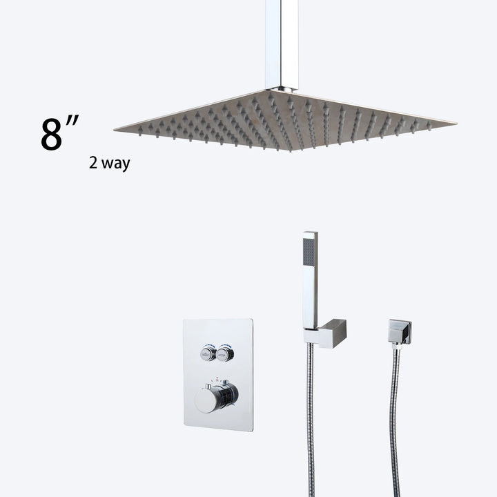 KEMAIDI Bathroom Wall Mount Thermostatic Rainfall Shower Faucet Set Chrome Concealed Shower System Waterfall Tub Spout Mixer Tap