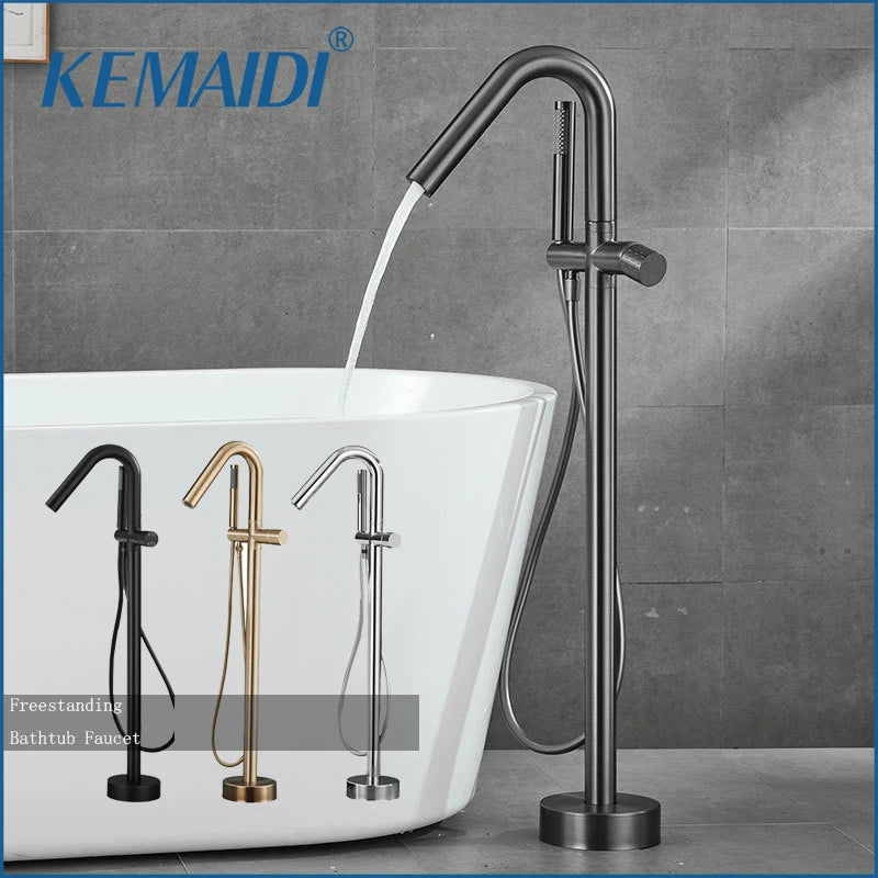 KEMAIDI Floor Mounted Tub Filler Faucets Freestanding Bathtub Faucet Tub Bath Stand Alone Tub Shower Faucets w/ Handheld Sprayer