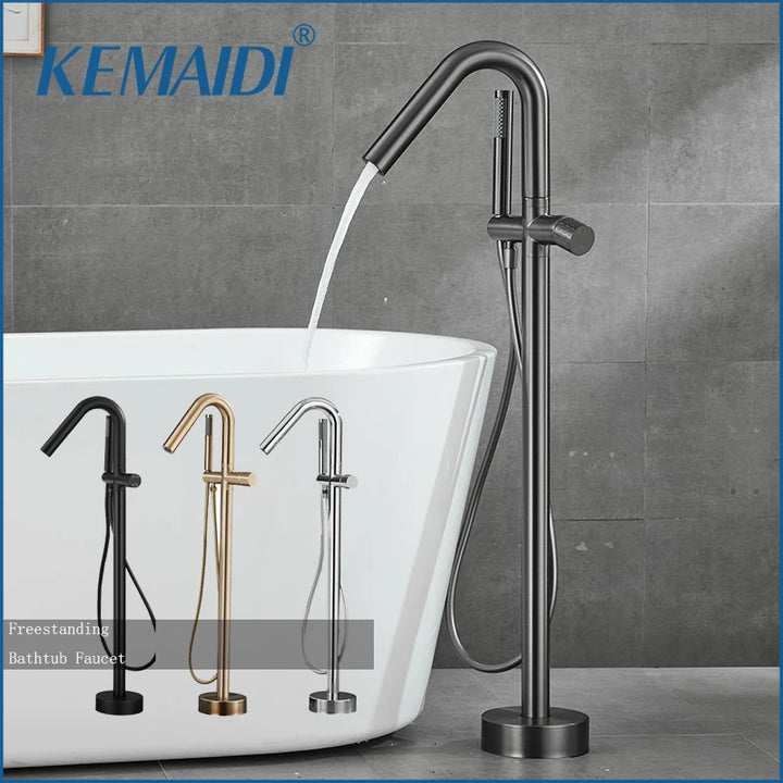 KEMAIDI Floor Mounted Tub Filler Faucets Freestanding Bathtub Faucet Tub Bath Stand Alone Tub Shower Faucets w/ Handheld Sprayer