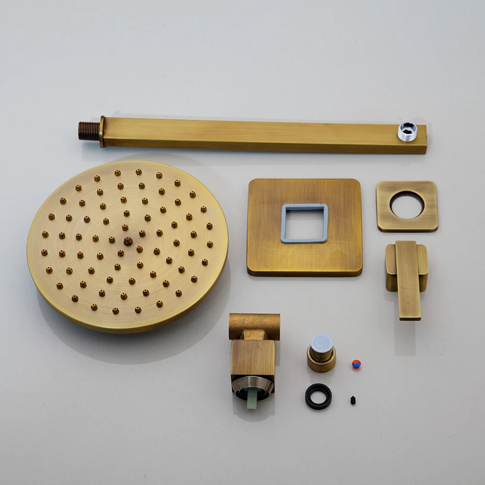 KEMAIDI Shower Faucet Sets 8 inch Antique Brass Round Rainfall Shower Head Wall Mounted Bathroom 2 Handles Shower Systerm