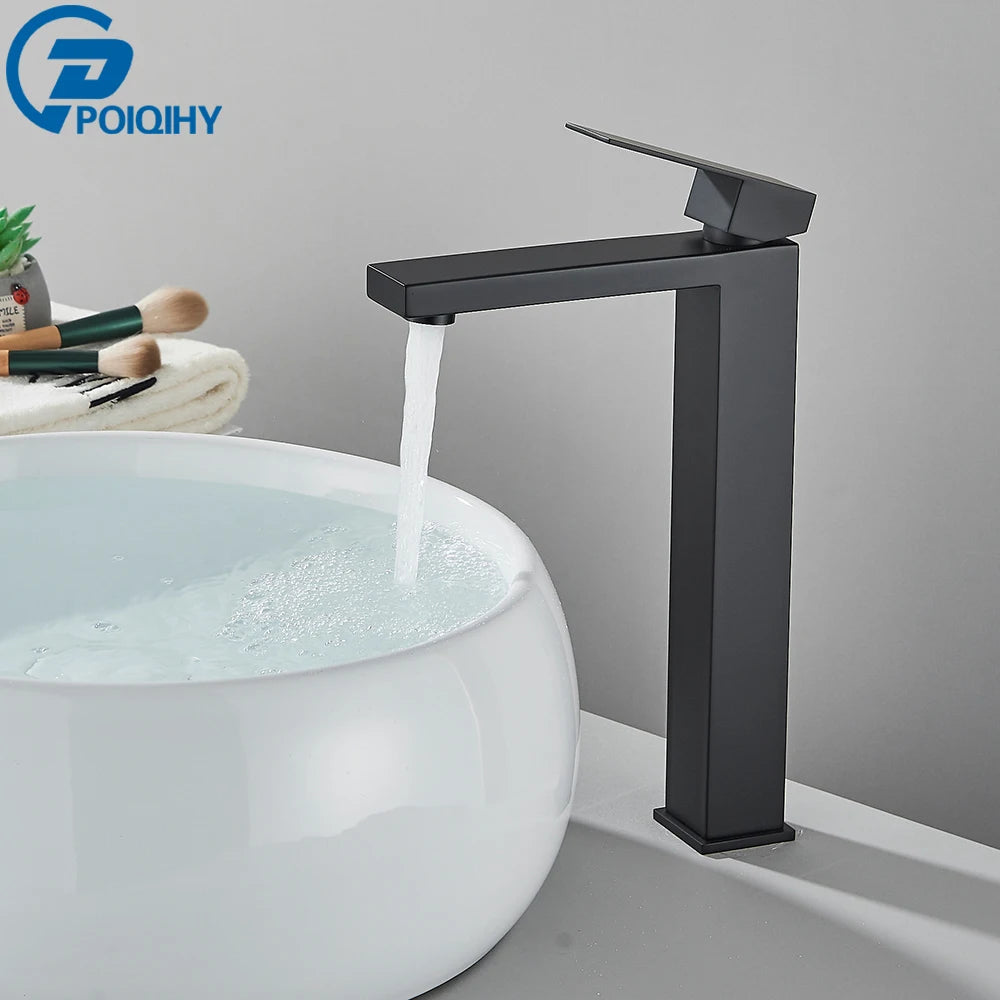 Brushed Nickel Basin Faucet Black Bathroom Faucet Deck Mounted Basin Sink Tap Mixer Hot & Cold Water Stainless Steel Faucet