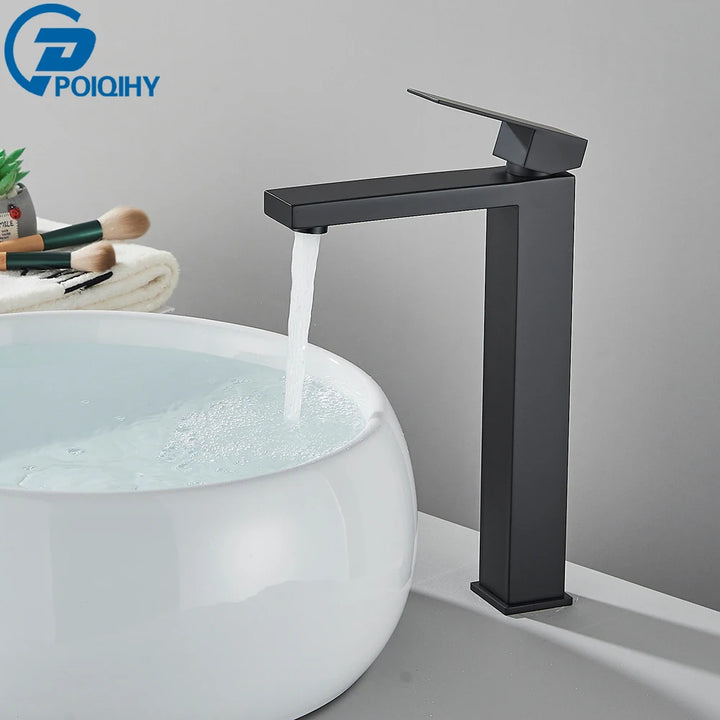 Brushed Nickel Basin Faucet Black Bathroom Faucet Deck Mounted Basin Sink Tap Mixer Hot & Cold Water Stainless Steel Faucet