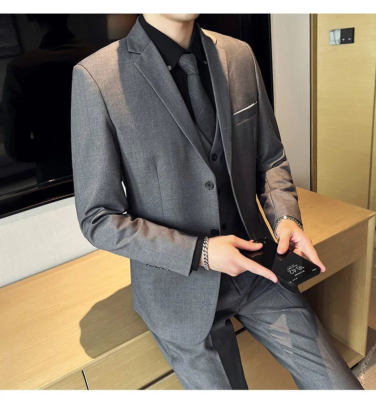 High Quality Business Casual Wedding (suit + Vest + Trousers) 2024 New Fashion Banquet Handsome Men's 3-piece Set  S-6XL