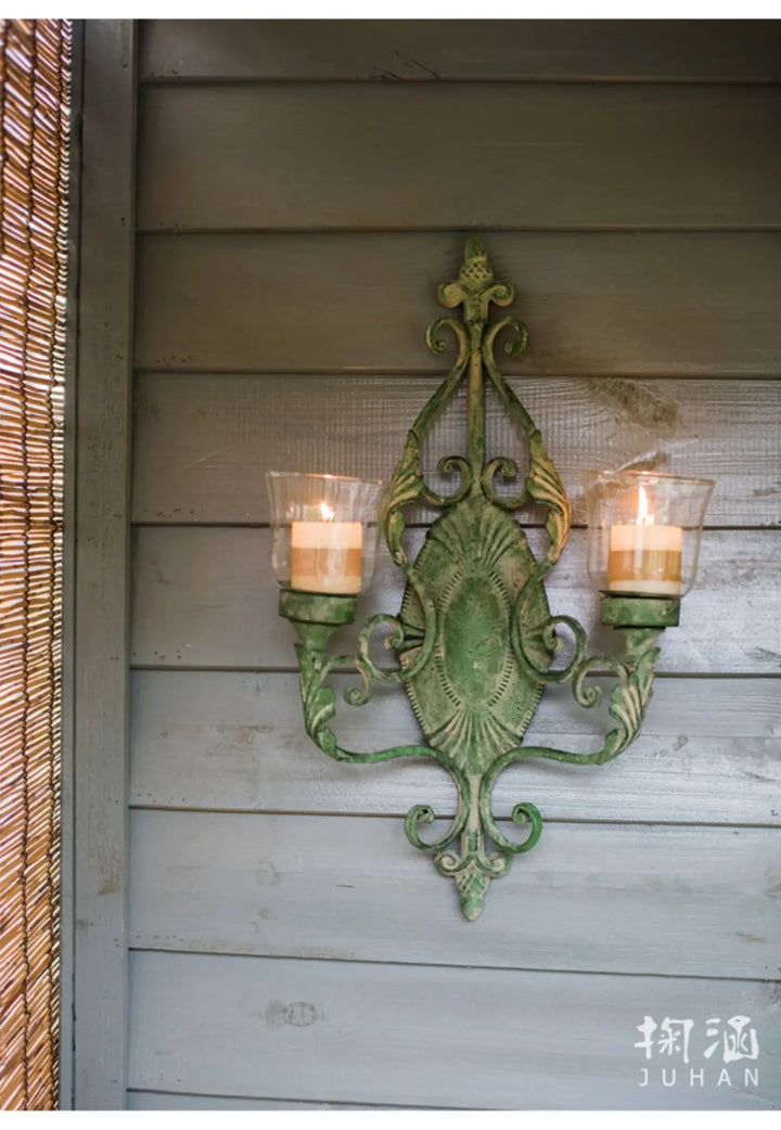 Juhan-Wall Hanging Candlestick, Wind Lamp, Retro Iron Art, Renovation Decoration, Grocery, Garden, Courtyard, French Style