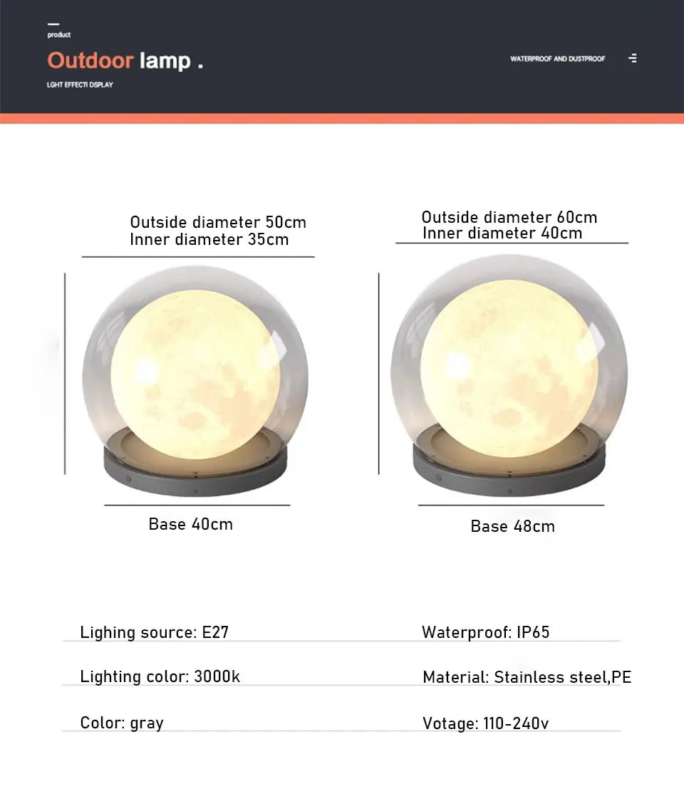 Creative Moon Pillar Lights Outdoor Waterproof LED Round Landscape  Garden, Courtyard Villa Lighting Fixture