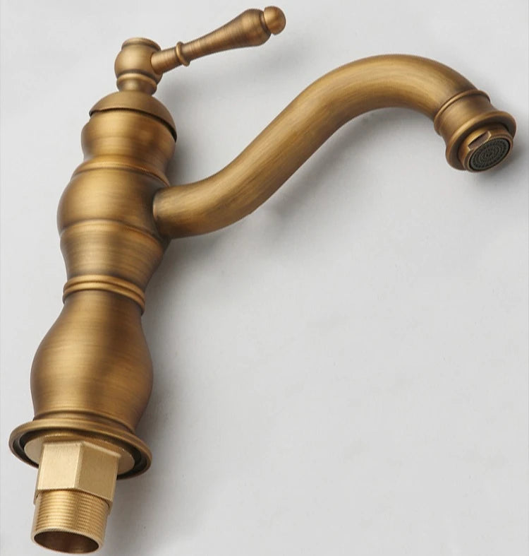 Vintage copper basin faucet French light luxury bathroom cabinet bathroom sink hot and cold water faucet can be rotated