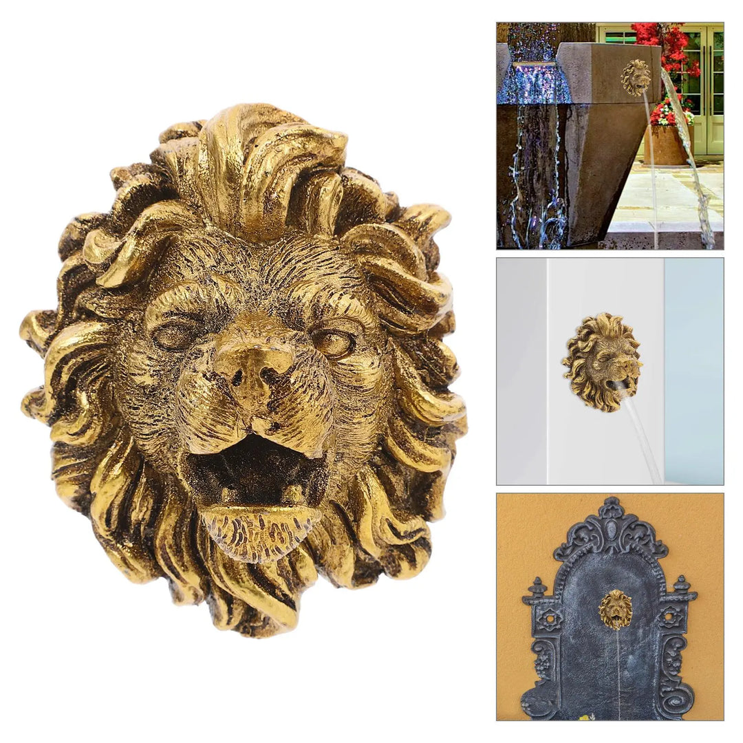 Wall Mounted Lion Head Fountain Nozzle for Garden Decorative Water Feature Spitter Outdoor Resin Pond Sprayer for Patio Backyard