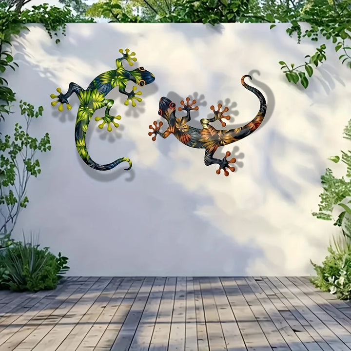 2-piece iron gecko wall decorations, suitable for home garden courtyard