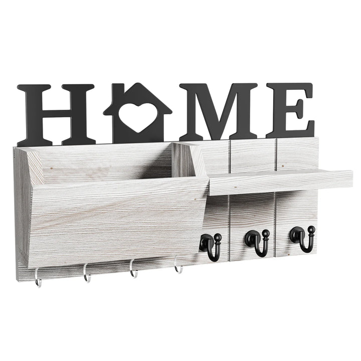 Key and Mail Holder for Wall, Wooden Key Holder and Mail Organizer for Wall Mount with 7 Hooks, Decorative Hanging Rustic Decor