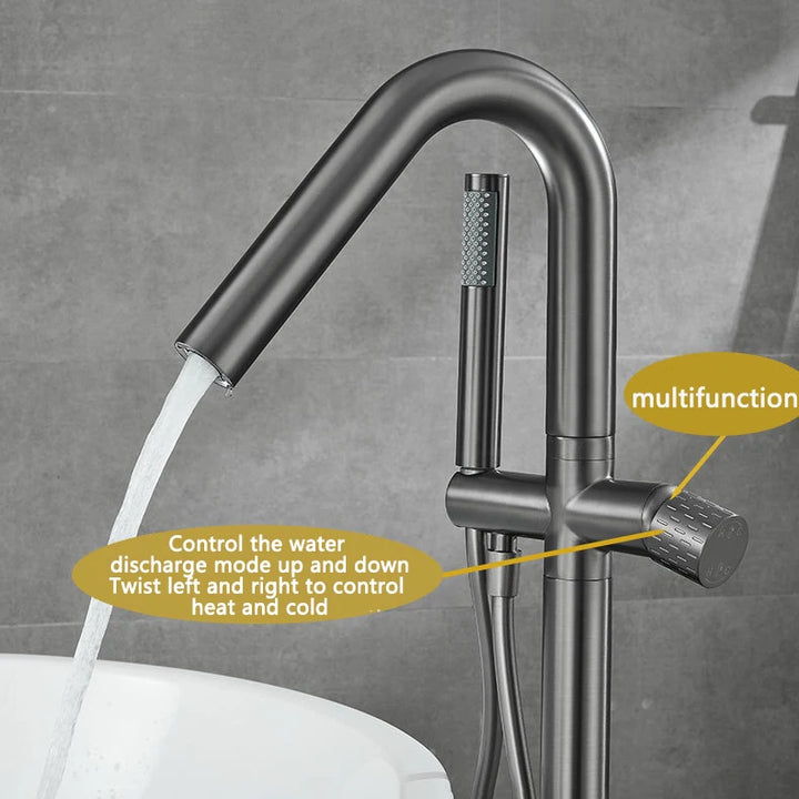 KEMAIDI Floor Mounted Tub Filler Faucets Freestanding Bathtub Faucet Tub Bath Stand Alone Tub Shower Faucets w/ Handheld Sprayer