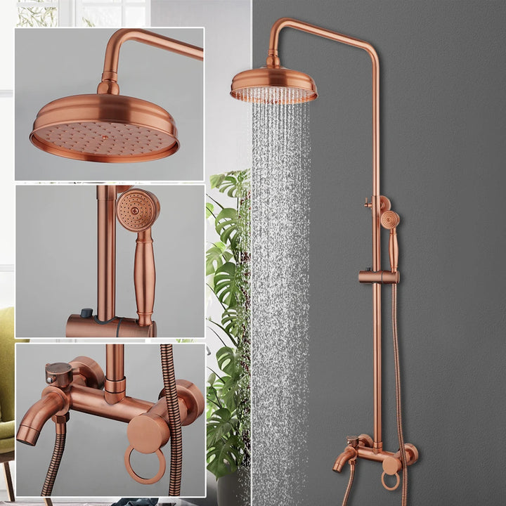 KEMAIDI Antique Copper Bathroom Shower Set Rainfall Bath Shower Systerm 3 Functions Mixer W/Hand Shower Faucet Bathtub Tap