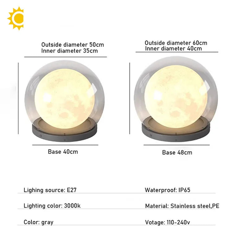 Creative Moon Pillar Lights Outdoor Waterproof LED Round Landscape  Garden, Courtyard Villa Lighting Fixture