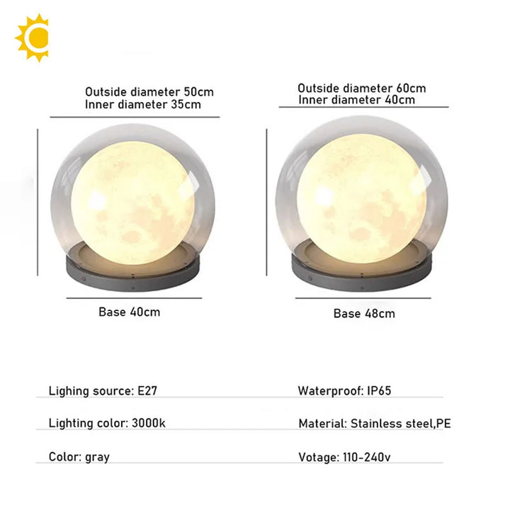 Creative Moon Pillar Lights Outdoor Waterproof LED Round Landscape  Garden, Courtyard Villa Lighting Fixture