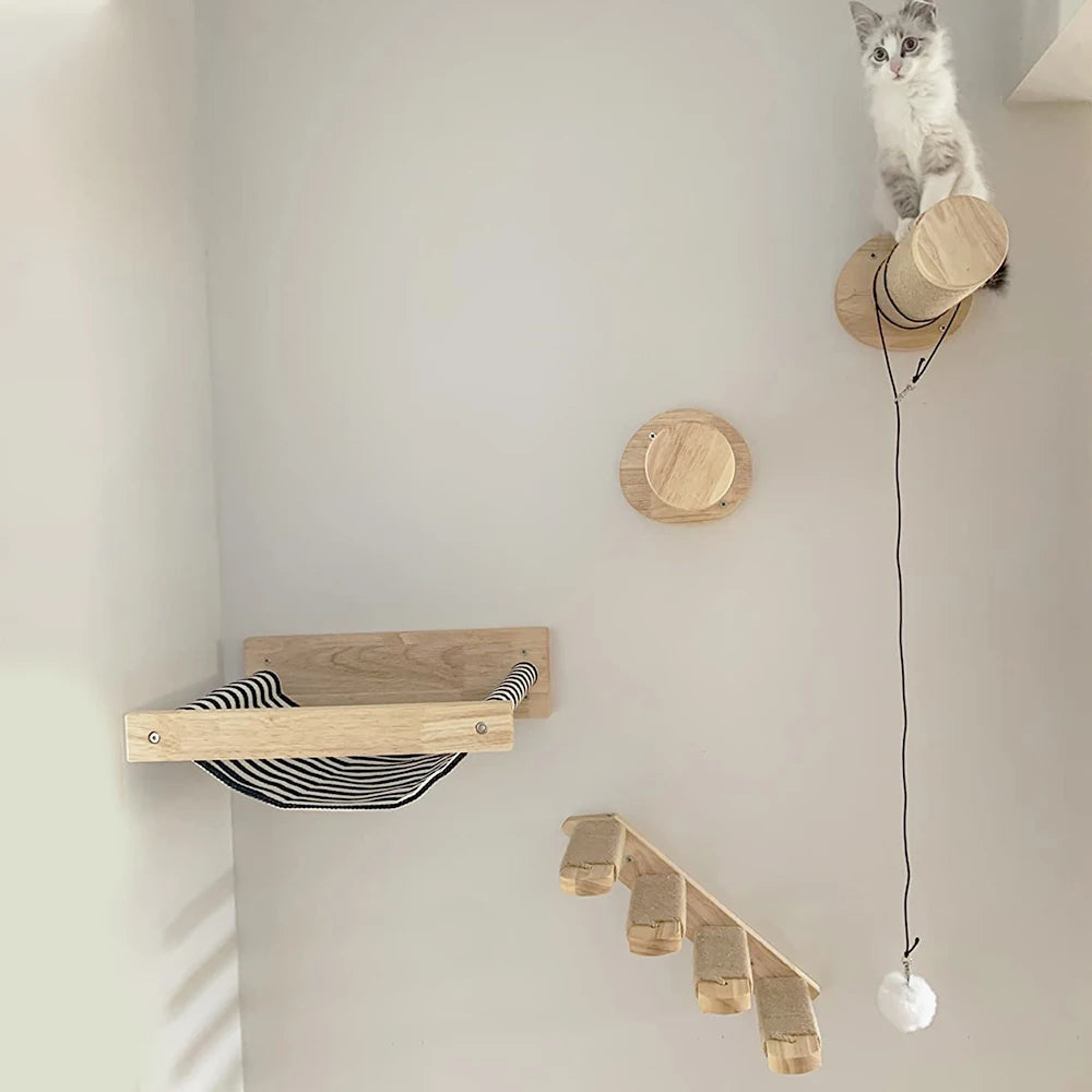 Cat Climbing Shelf Wall Mounted Four Step Stairway With Sisal Scratching Post For Cats Tree Tower Platform Jumping Pet Furniture