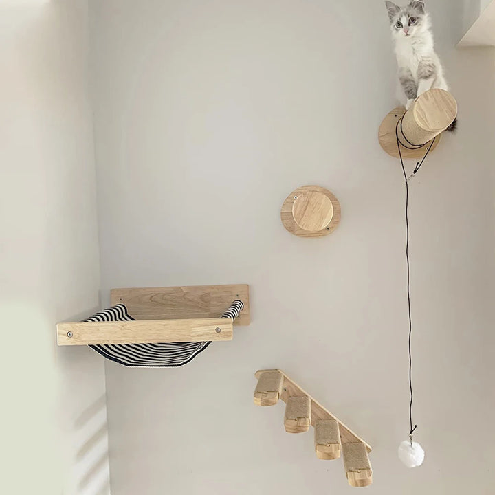 Cat Climbing Shelf Wall Mounted Four Step Stairway With Sisal Scratching Post For Cats Tree Tower Platform Jumping Pet Furniture