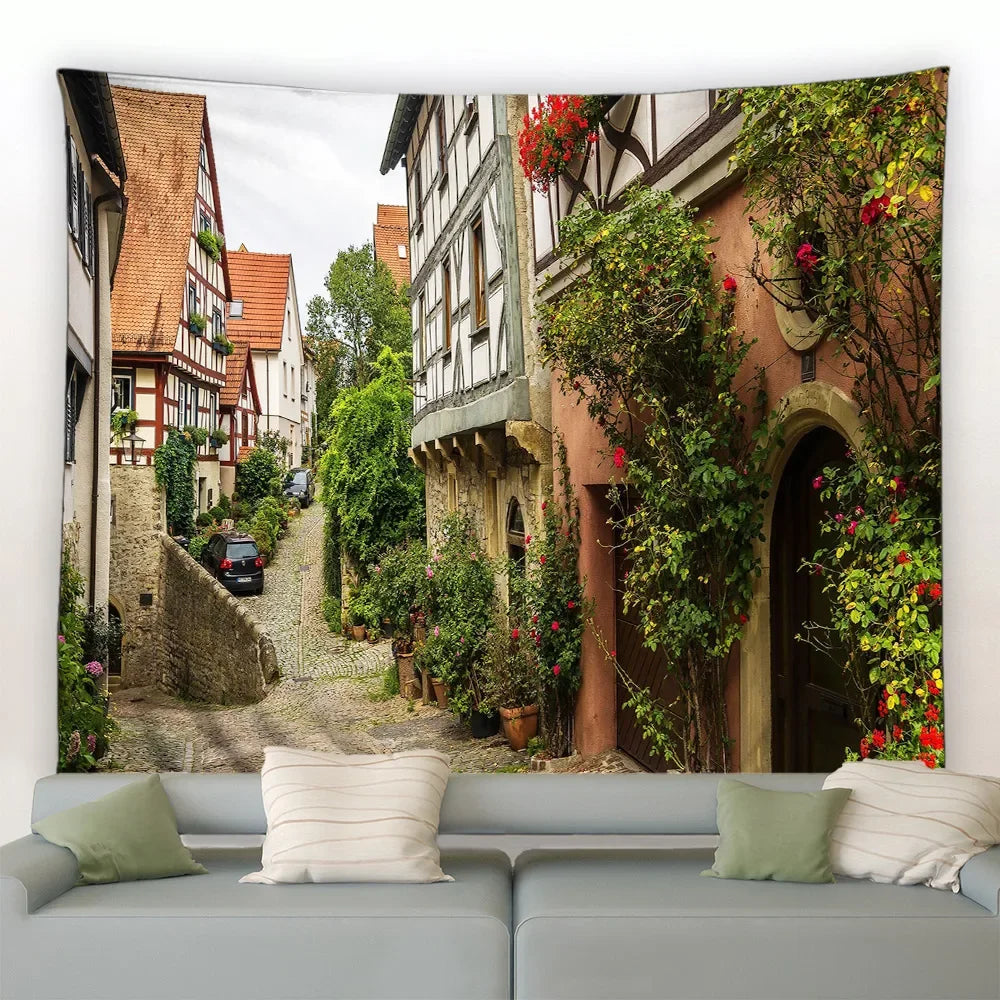 Landscape Wall Hanging Tapestry Ltaly Rural Small Town Street Architecture Retro Style Background Decor Hippie Bedroom Blanket