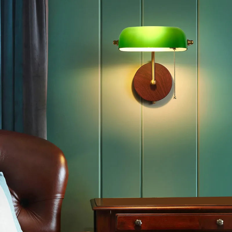 Retro Wall Lamp Entrance Courtyard Entrance Living Room Corridor Hotel Green Glass Cover Atmosphere Sconce