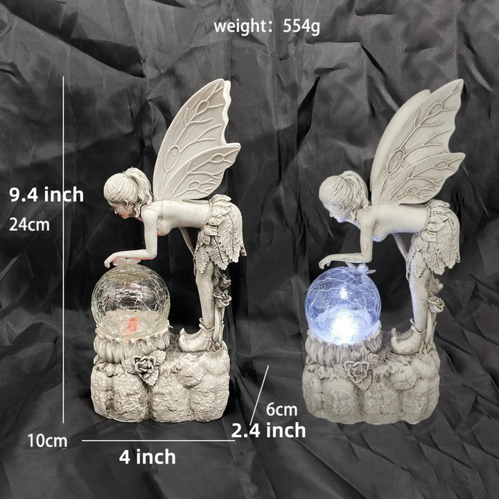 Fairy Garden Statue Solar Garden Decor Fairy Statue Outdoor with Glass Ball  Waterproof Outdoor Decor Suitable for Yard