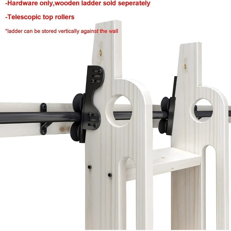 8FT(244cm)  Retractable Sliding Library  Hardware Kit No Ladder,Round Tube Rolling Ladder Track, Floor Roller with Brake