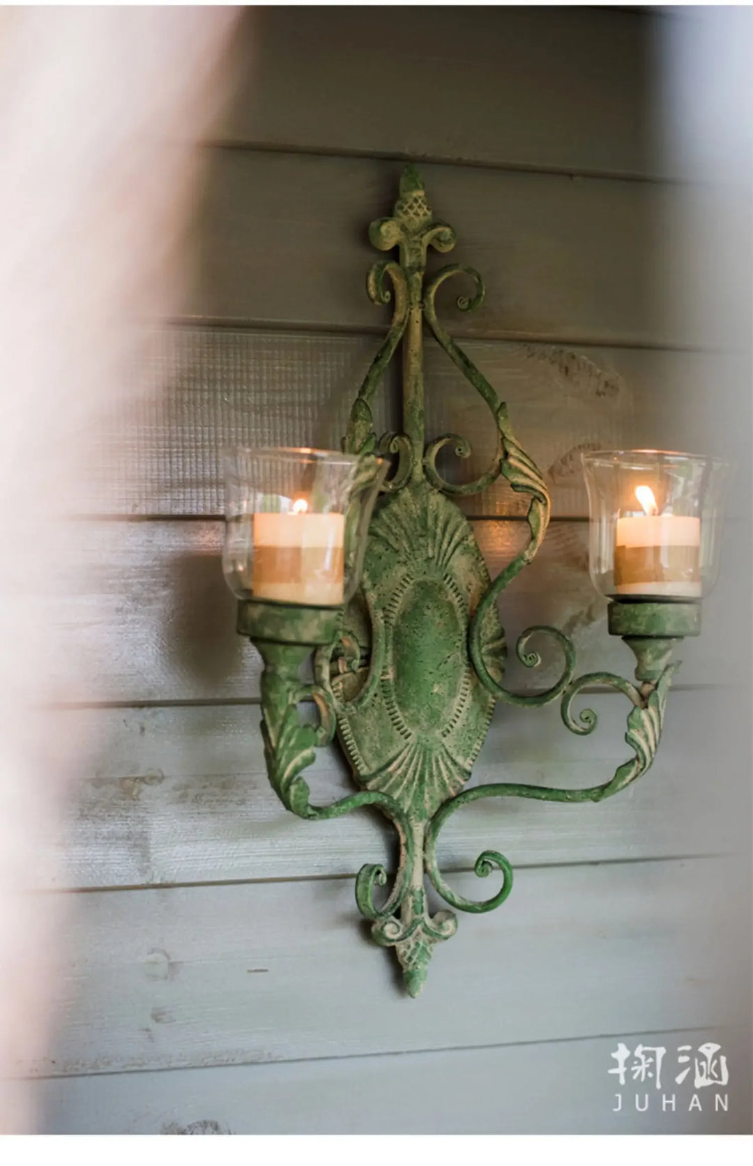 Juhan-Wall Hanging Candlestick, Wind Lamp, Retro Iron Art, Renovation Decoration, Grocery, Garden, Courtyard, French Style