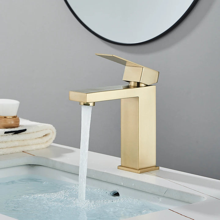 Brushed Nickel Basin Faucet Black Bathroom Faucet Deck Mounted Basin Sink Tap Mixer Hot & Cold Water Stainless Steel Faucet