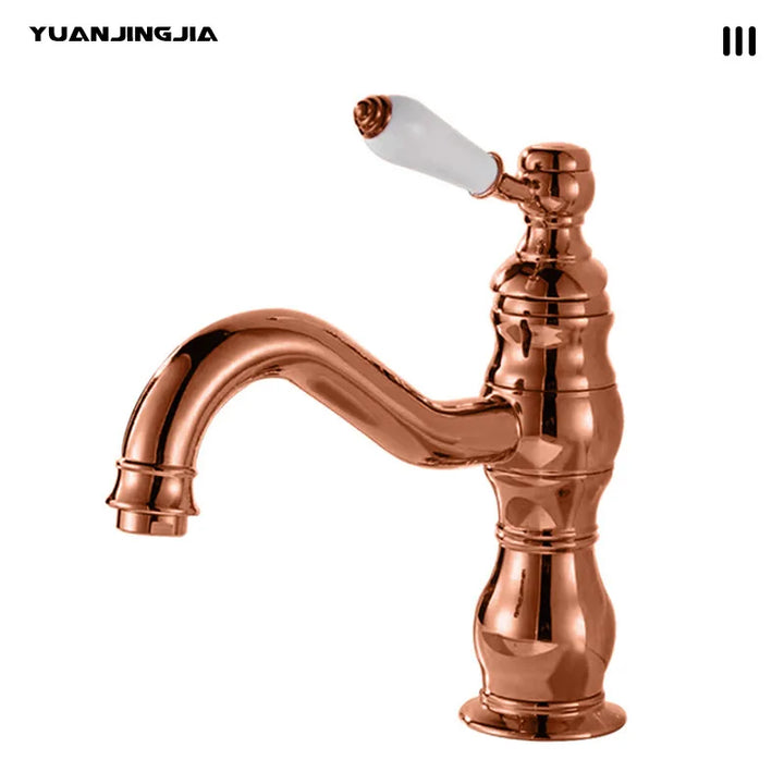 Vintage copper basin faucet French light luxury bathroom cabinet bathroom sink hot and cold water faucet can be rotated