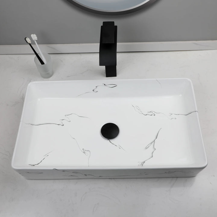 KEMAIDI Black Vanity Sink Rectangle Marble Bathroom Vessel Sink Above Counter Sinks for Bathrooms