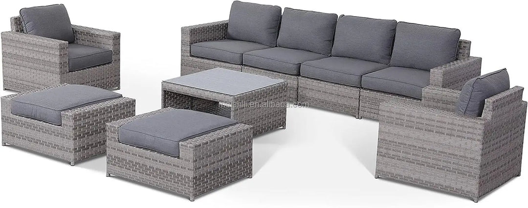 Contemporary Outdoor Garden Pe Rattan Wicker Sofa Furniture Set Of 9 Pieces