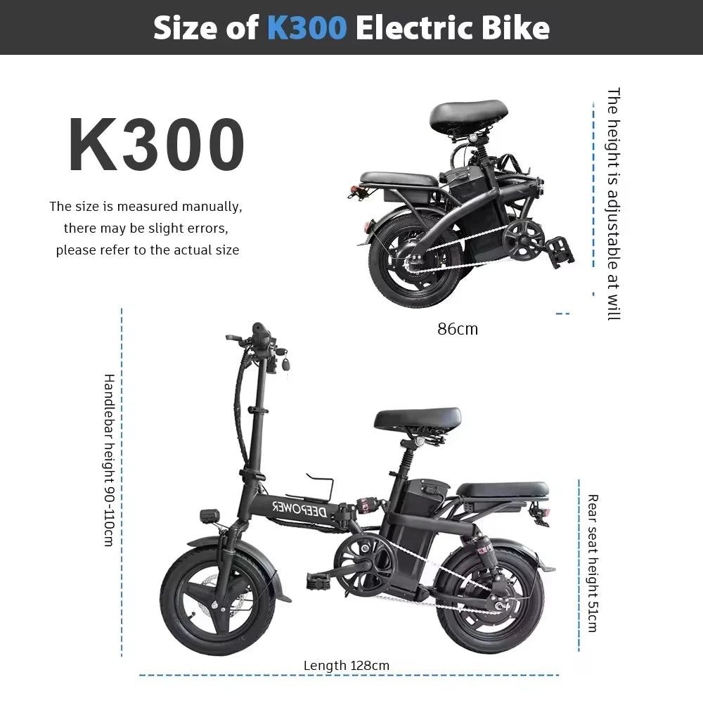 DEEPOWER K300 Electric Bike 400W 48V 30AH Adult Folding Electric Bicycle With Basket Mini Ebike for Urban Commuter Man Woman