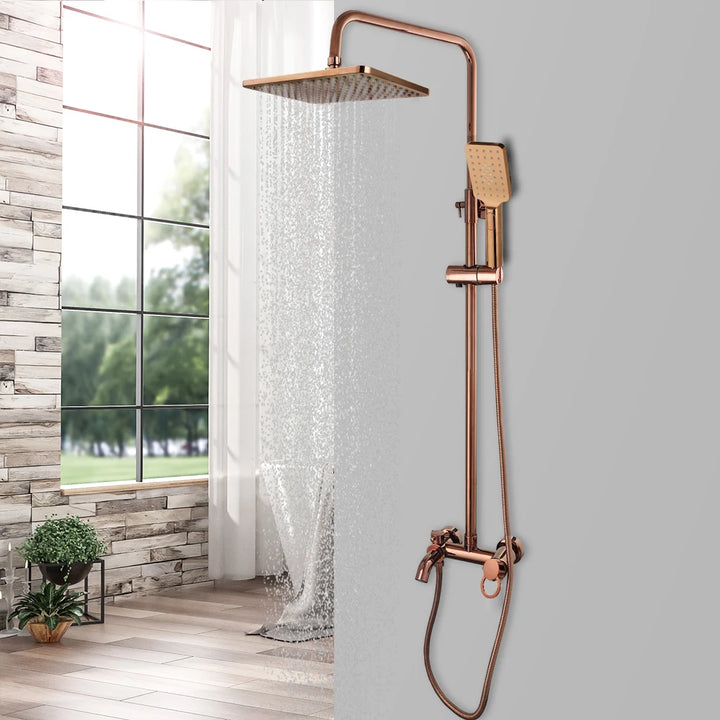 JIENI Luxury Rose Golden Shower Faucet Set Solid Brass Handle Bathroom Bathtub Mixer Rainfall Hand Shower & Spray Shower Facuet