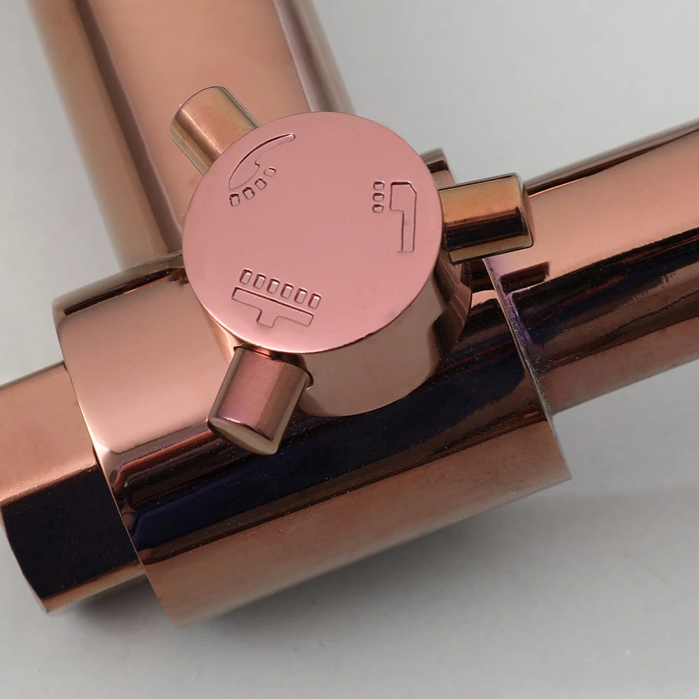 JIENI Luxury Rose Golden Shower Faucet Set Solid Brass Handle Bathroom Bathtub Mixer Rainfall Hand Shower & Spray Shower Facuet