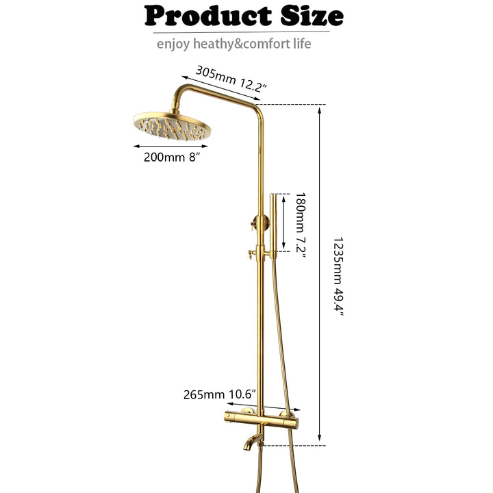 KEMAIDI Thermostatic Shower Set Gold Bathroom Shower System 38 Thermostatic Bath Shower Set Round Rainfall Top Shower Head