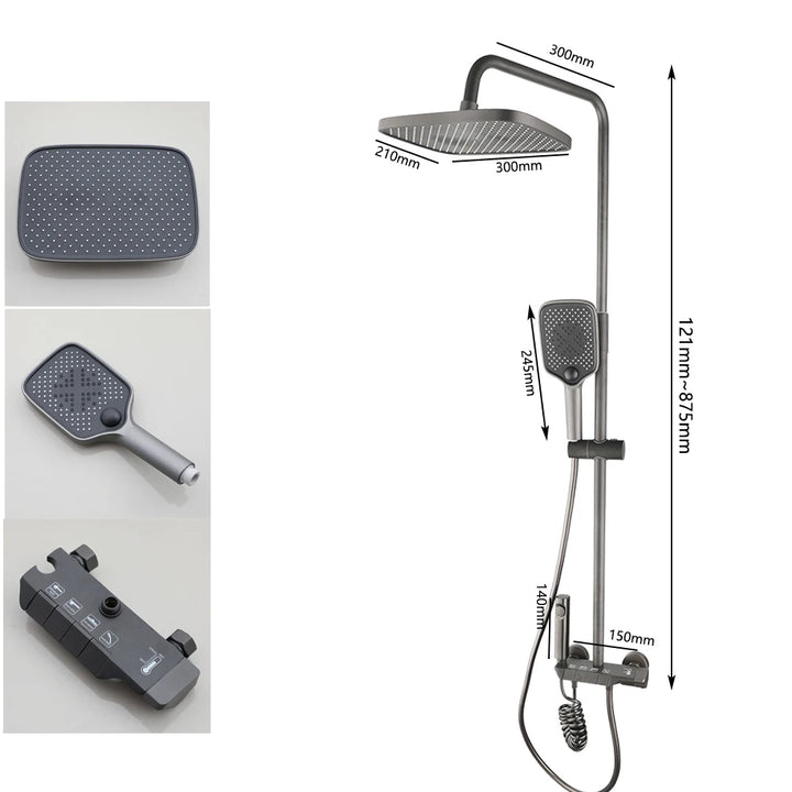 KEMAIDI Piano Key Shower Faucet Set Grey Shower System 4 Function Bathroom Rain Shower Combo Set Brass Bathtub Faucets Mixer