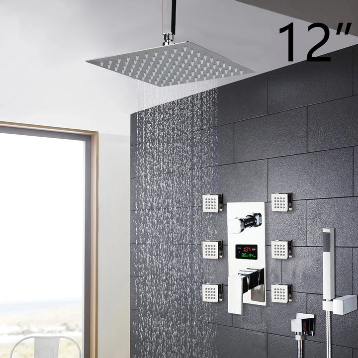 KEMAIDI Bathroom Shower Faucet Set MultifunctionalTemperature Digital Display Shower Systerm Mixer Tap w/ Body Massage Jets