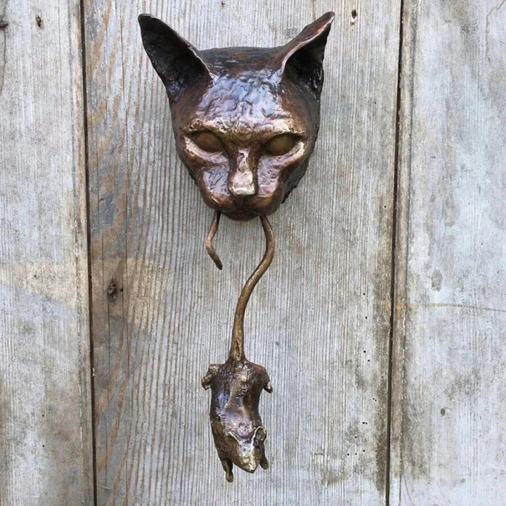 Cat and Mouse Statue Resin Wall Sculpture Pendant Knocker Decoration for Door