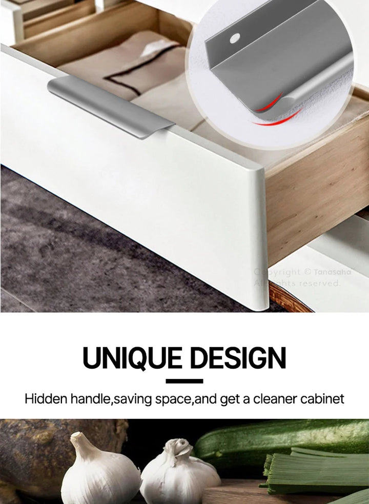 Hidden Cabinet Pulls Drawer Knobs Bedroom Door Handles Aluminum Alloy Kitchen Cupboard Door Pulls Furniture Handle Hardware