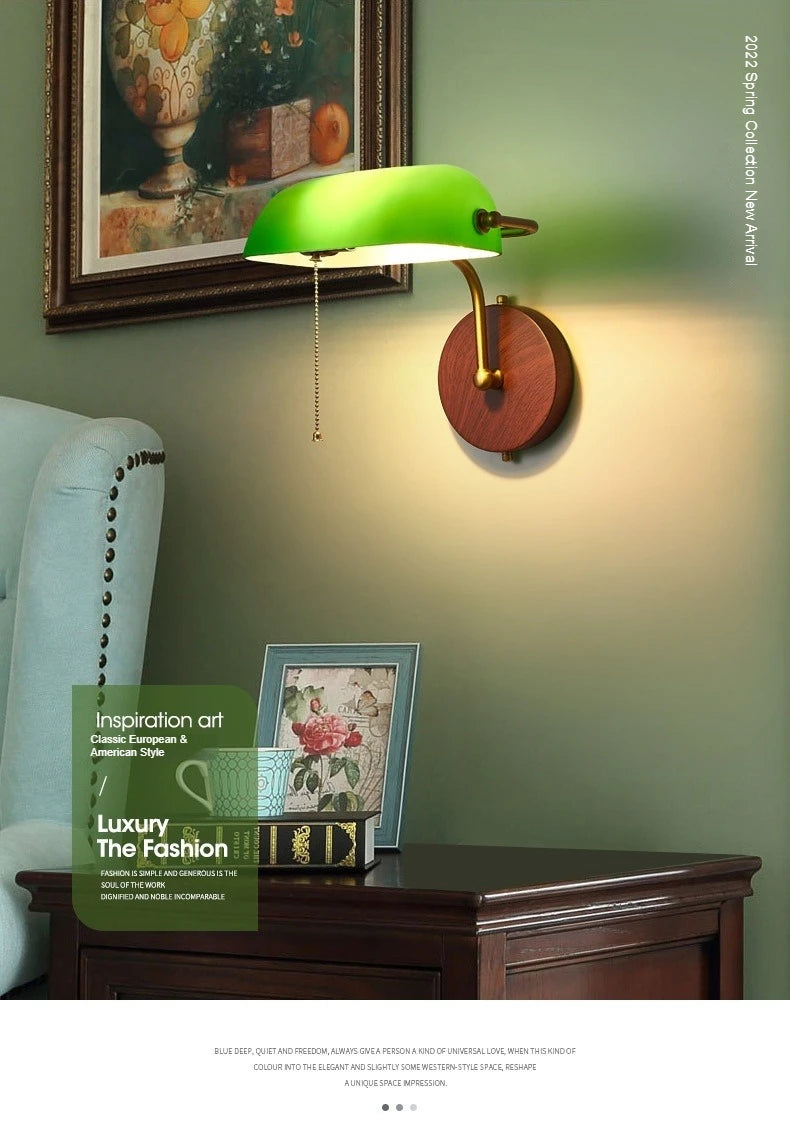 Retro Wall Lamp Entrance Courtyard Entrance Living Room Corridor Hotel Green Glass Cover Atmosphere Sconce