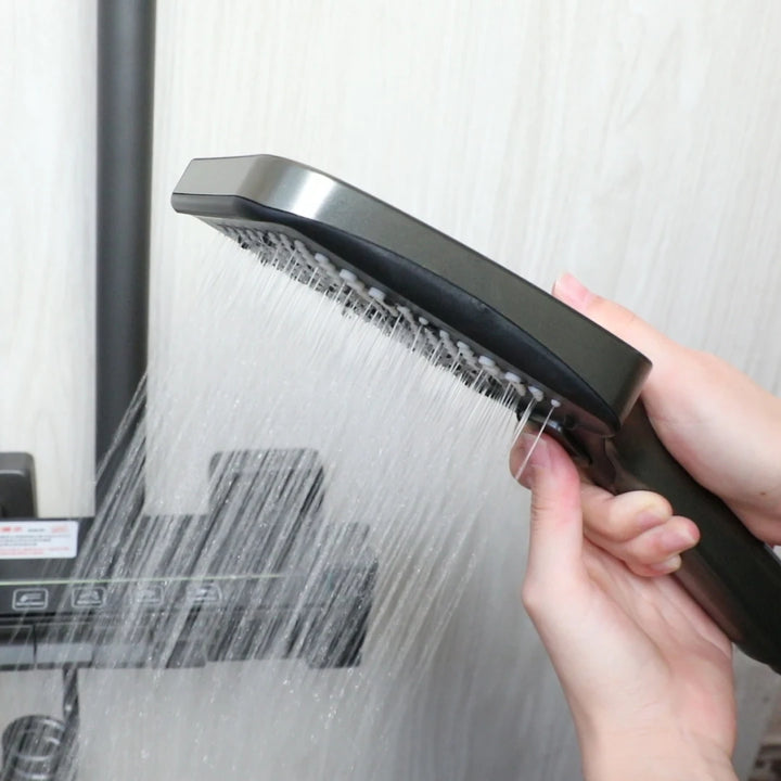 KEMAIDI Piano Key Shower Faucet Set Grey Shower System 4 Function Bathroom Rain Shower Combo Set Brass Bathtub Faucets Mixer