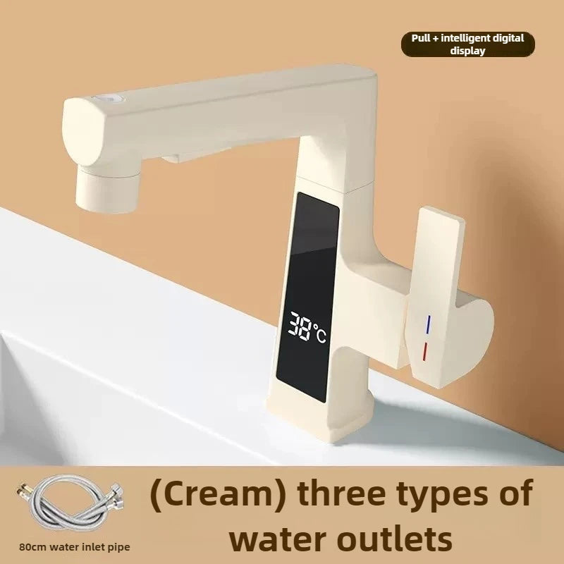 Digital Display Pulling Faucet Intelligent Temperature Sensor Brass Washbasin Taps Rotating Lifting Cold and Hot Water Mixer Tap