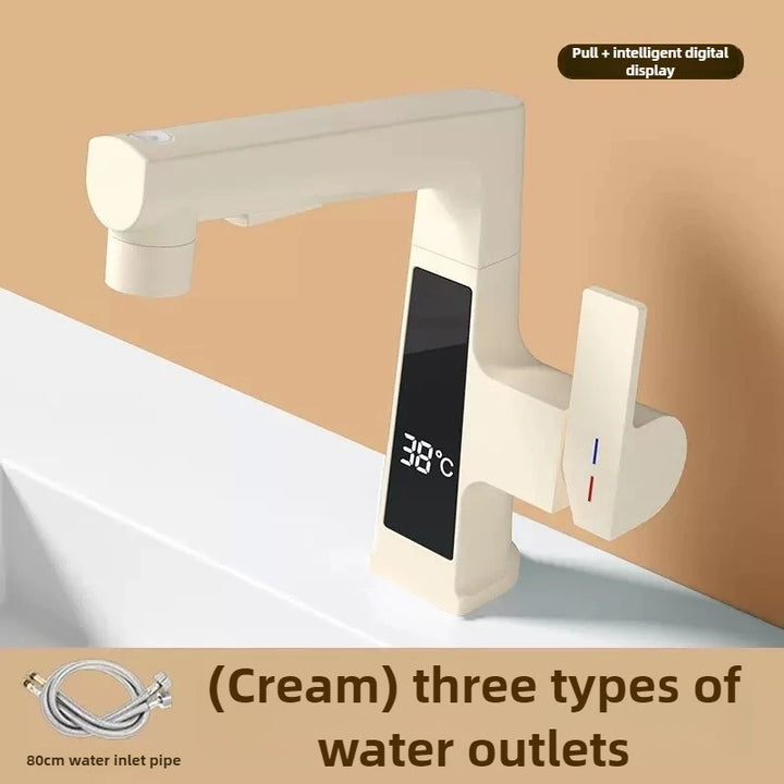 Digital Display Pulling Faucet Intelligent Temperature Sensor Brass Washbasin Taps Rotating Lifting Cold and Hot Water Mixer Tap