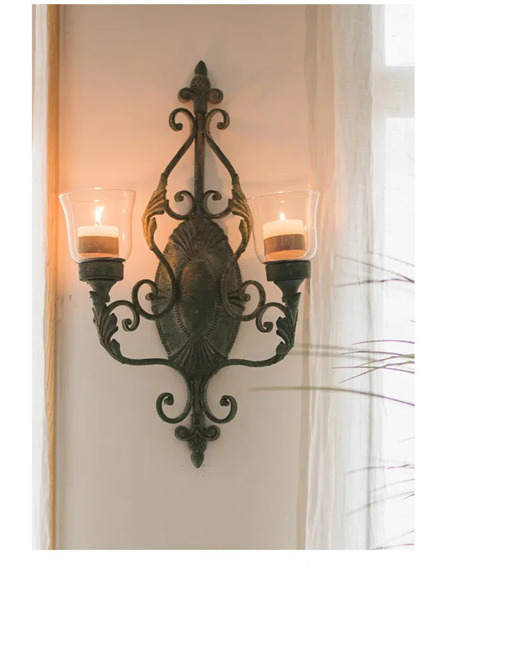 Juhan-Wall Hanging Candlestick, Wind Lamp, Retro Iron Art, Renovation Decoration, Grocery, Garden, Courtyard, French Style