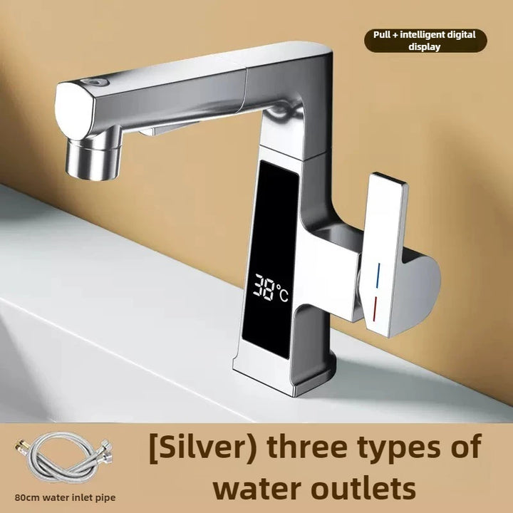 Digital Display Pulling Faucet Intelligent Temperature Sensor Brass Washbasin Taps Rotating Lifting Cold and Hot Water Mixer Tap